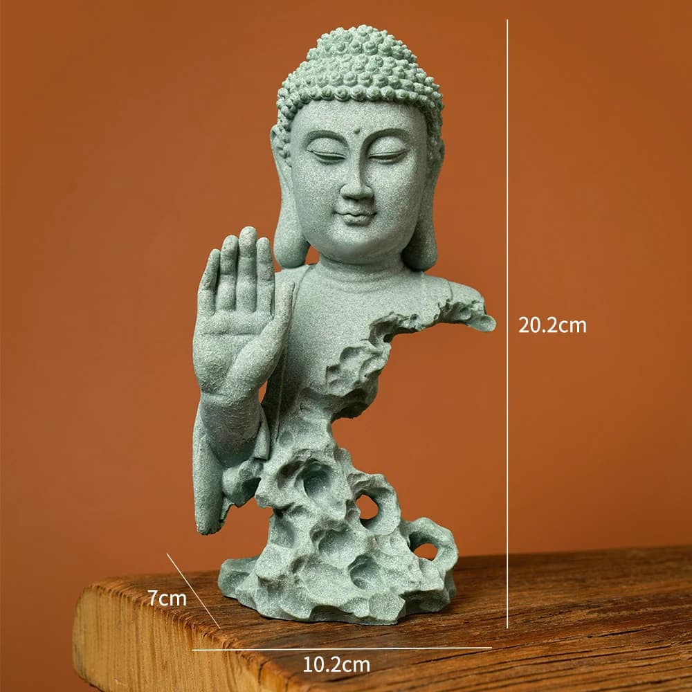 Statue bouddhiste, décoration de bureau, paysage de table, maison Zen, grès vert