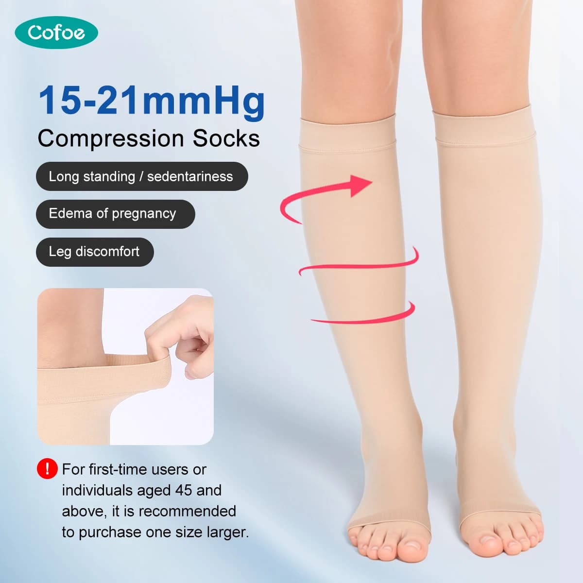 Cofoe – bas de Compression médical sans orteils, chaussettes de compression moyennes, hauteurs antid