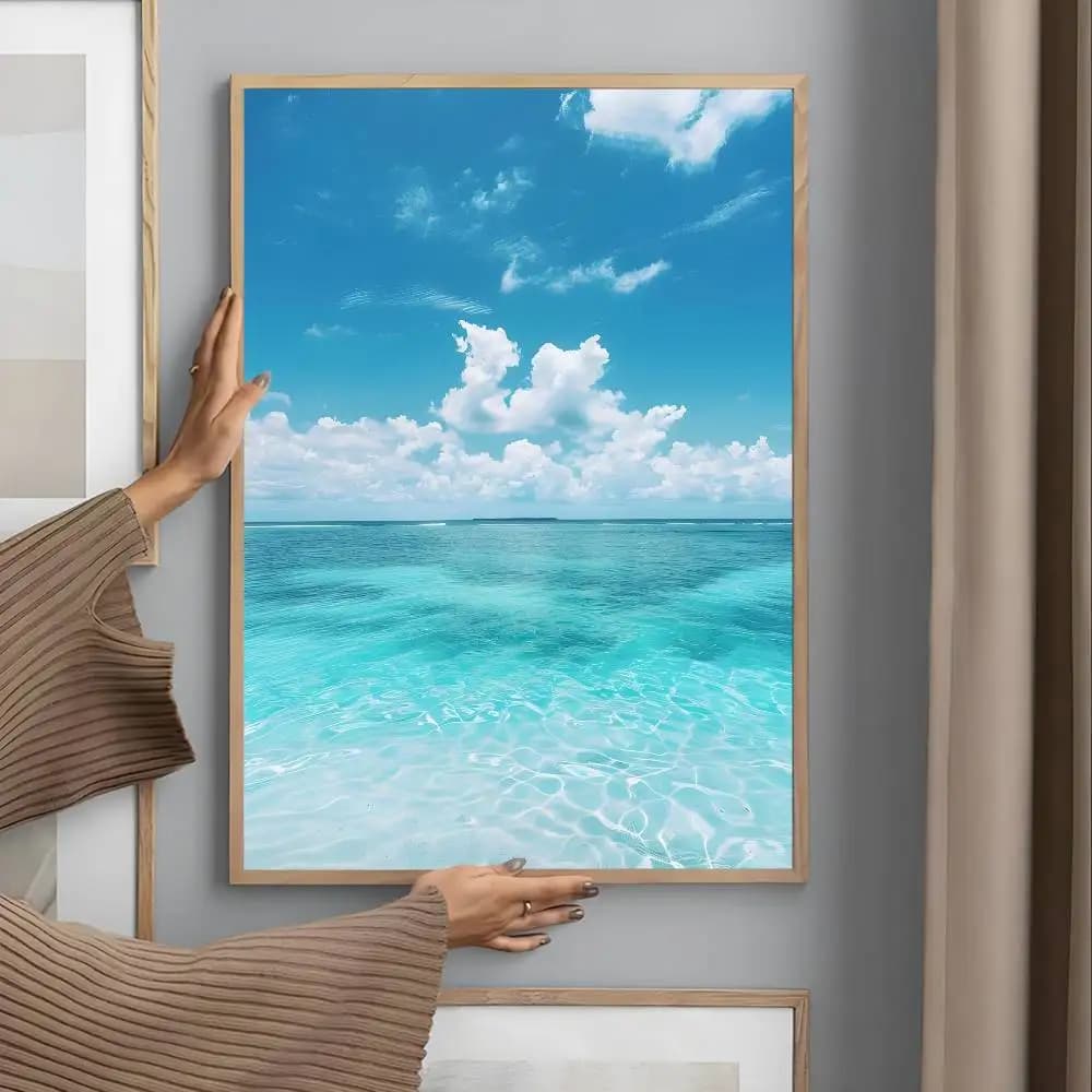 Affiche murale imprimée avec vagues de plage et d'océan, imperméable, décoration esthétique pour la 