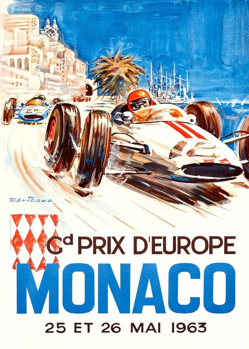 Affiche et impressions sur toile de course automobile vintage Monaco, images murales, art rétro Gran