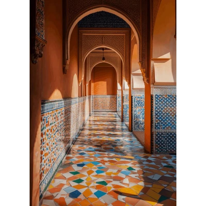 Affiche de paysage marocain, architecture islamique, toile décorative bohème avec arche en terre cui