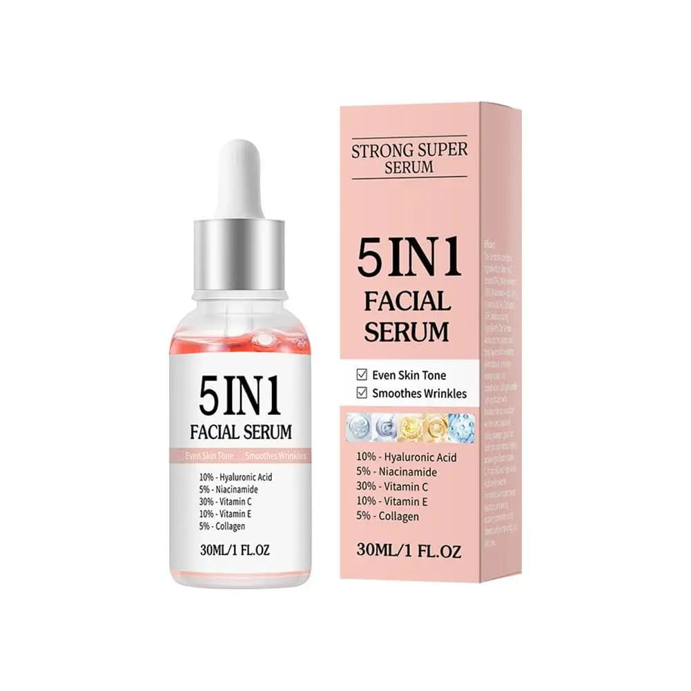 Sérum visage 5 en 1 anti-rides, éclaircissant, vitamine C, niacinamide, acide hyaluronique, hydratan