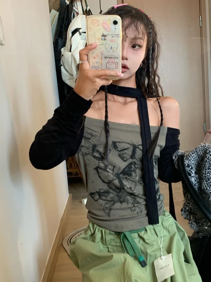 Tonngirls-T-shirt imprimé grunge pour femme, Streetwear vintage, Fairycore Crop, Off initiated, Y2k,