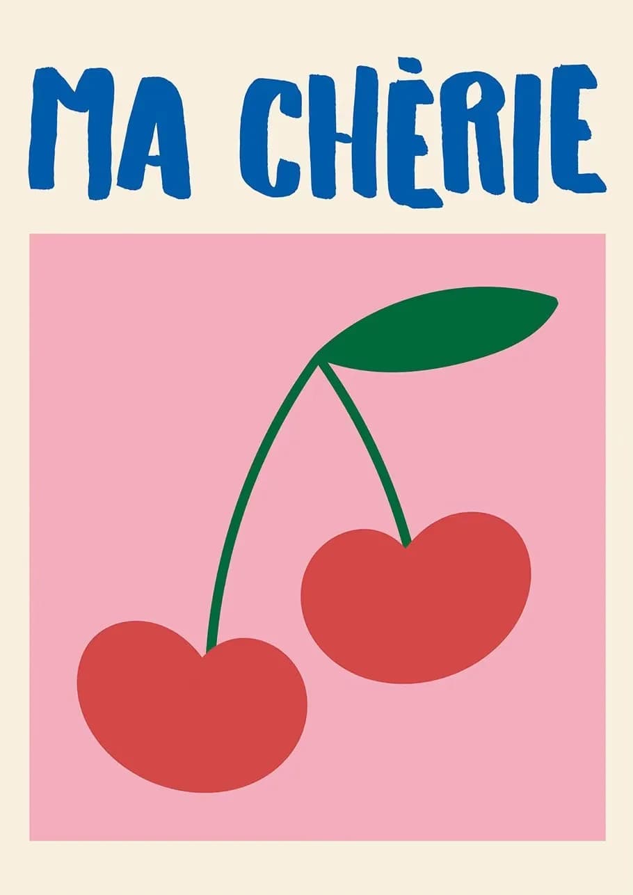 Ciao Bella – affiche boule Disco cerise imprimée, Art mural rose tendance, contrôle des invités, fil