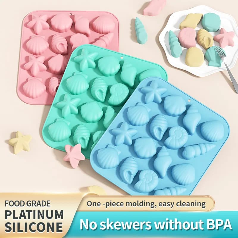 Moules en silicone à thème marin pour fondant, coquillages, conques, étoiles de mer, pour la décorat