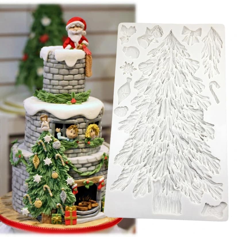 Moule à Fondant en Silicone, arbre de noël, fleur de Poinsettia, outils de décoration de gâteaux, bo