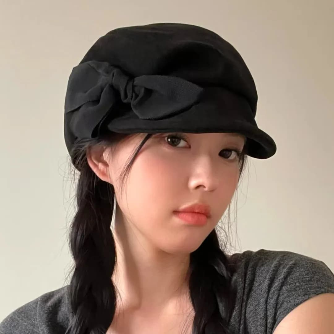Béret à nœud noir pour femmes, chapeau de journal octogonal de Style britannique, artiste peintre, c
