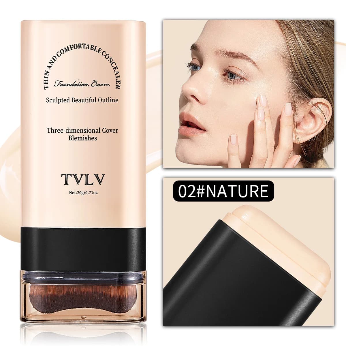 Stick de fond de teint hydratant en velours avec pinceau, crème correctrice longue durée pour un maq