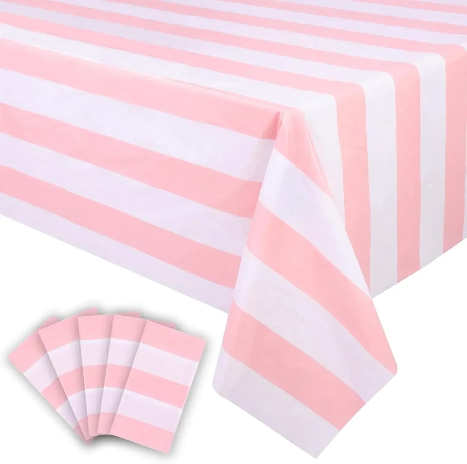 Nappe à rayures verticales rose et blanc, nappe à rayures roses, couvertures de table en plastique j