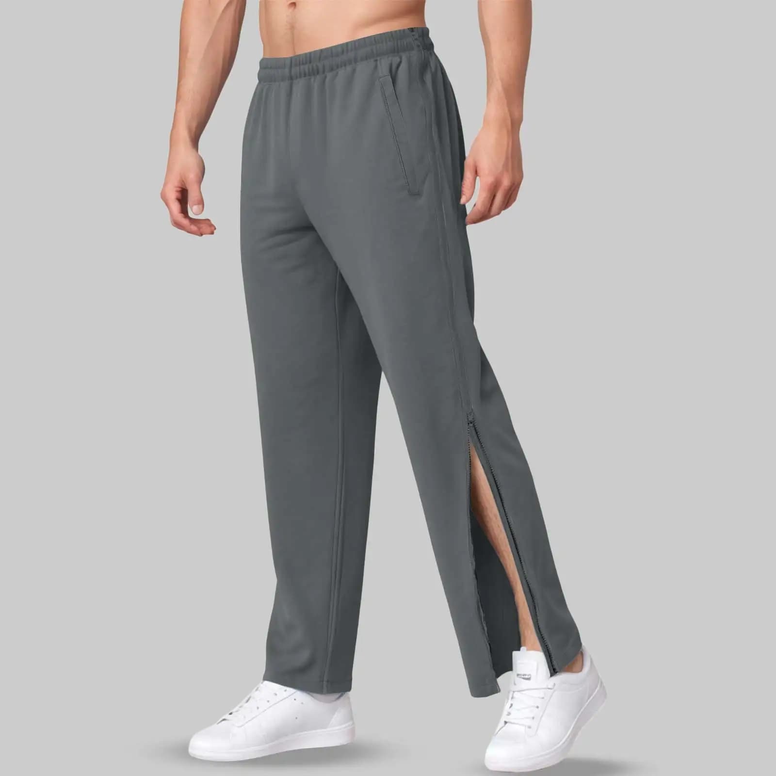 Leggings à fermeture éclair complète pour hommes, pantalons d'entraînement de rééducation, faciles à