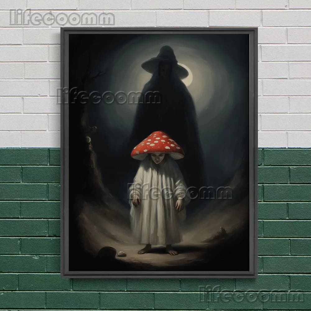 Fantôme de champignon, Art mural abstrait, peinture sur toile, champignon botanique et effrayant got