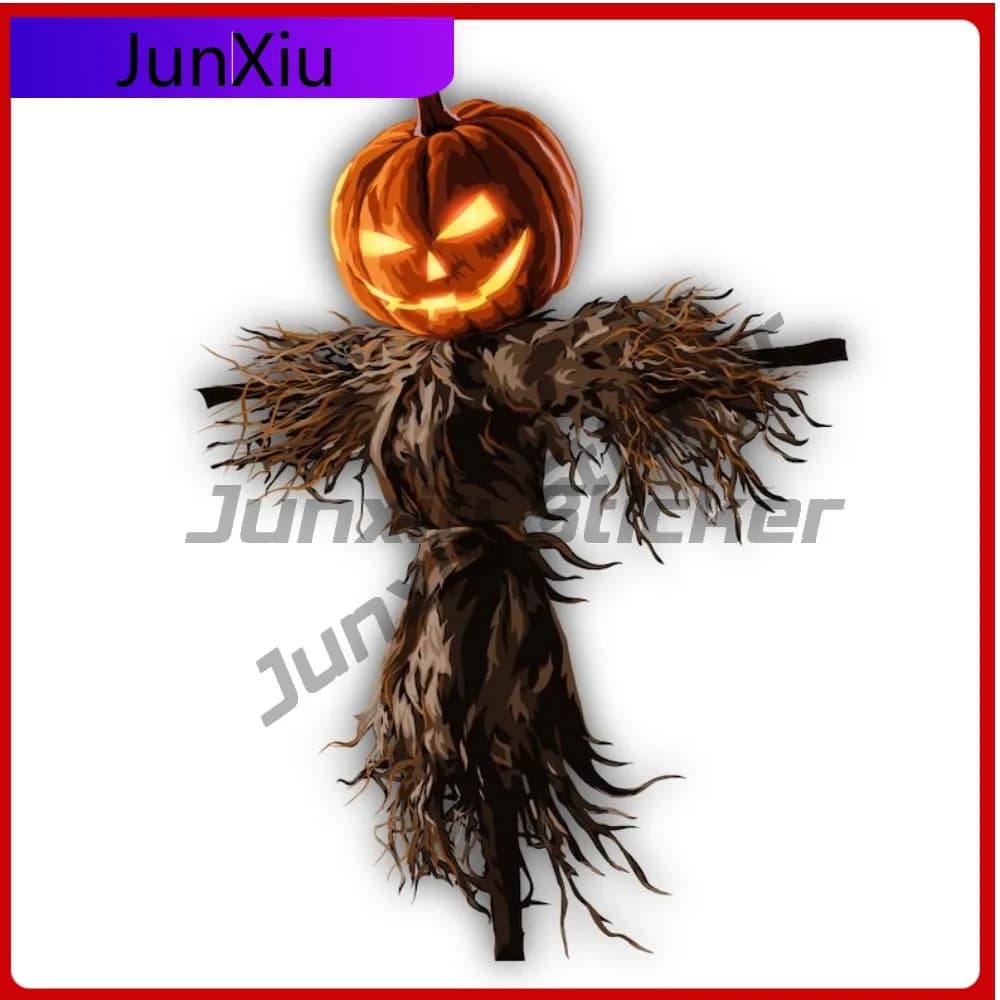 Autocollant en vinyle réaliste tête de citrouille épouvantail, autocollant de voiture d'halloween, a
