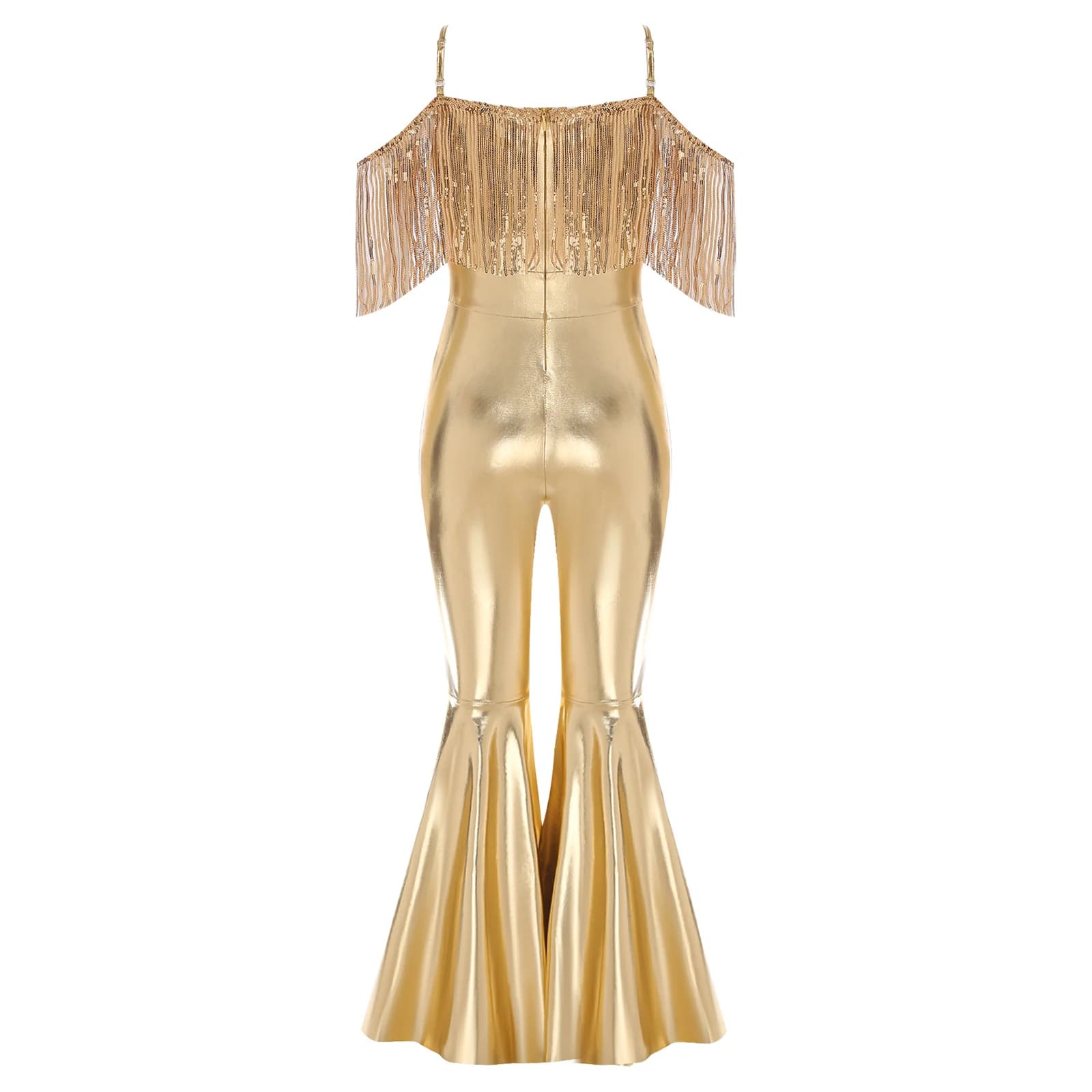 Combinaison scintillante pour filles, style années 60-70, avec paillettes et franges, idéale pour le