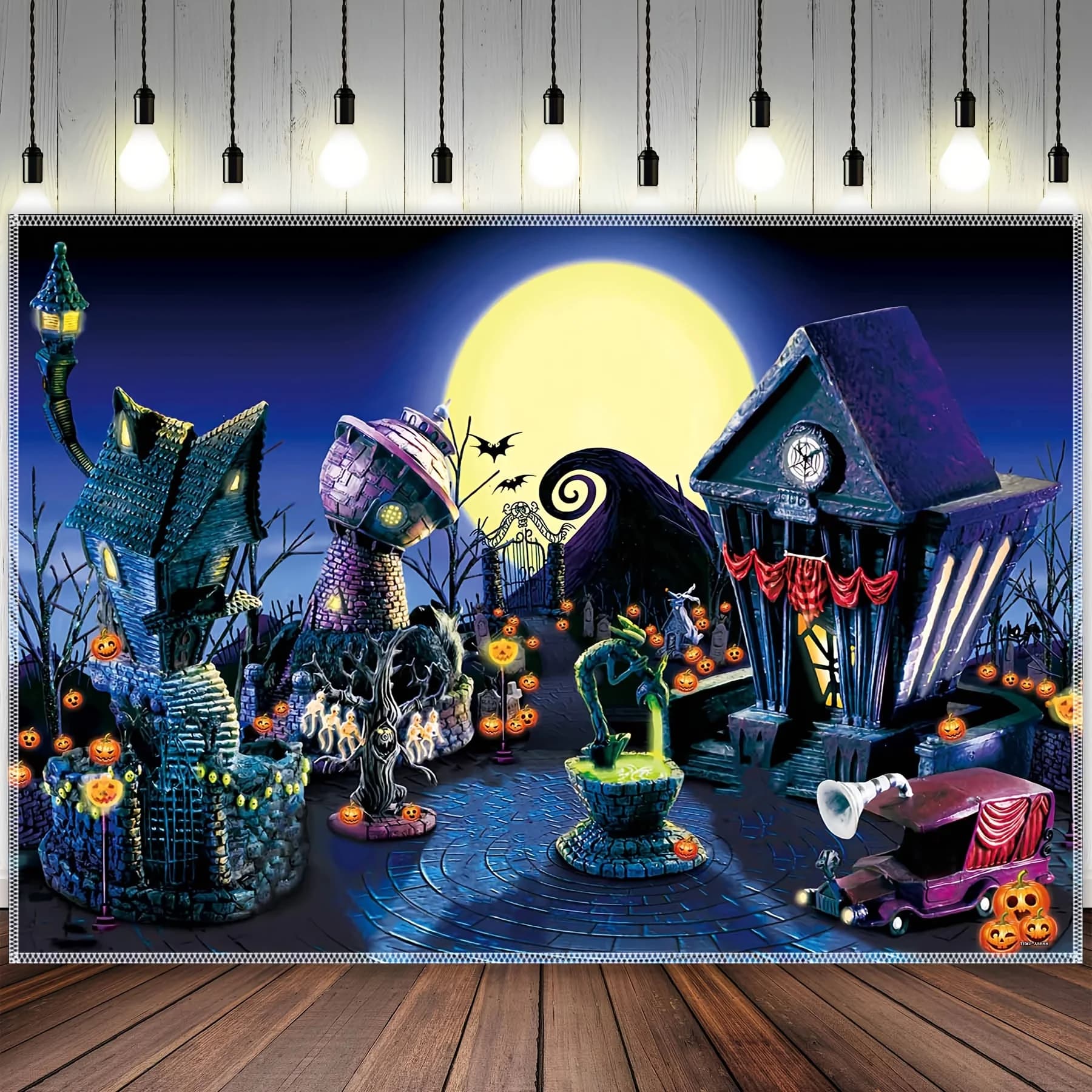 Fond de photographie d'Halloween, fond de photo de ville de lune de Aliments, décoration de bannière