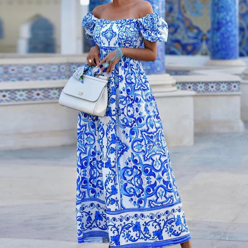 Robe imprimée bohème, à la mode à col unique, en stock, printemps, nouveauté, 2021