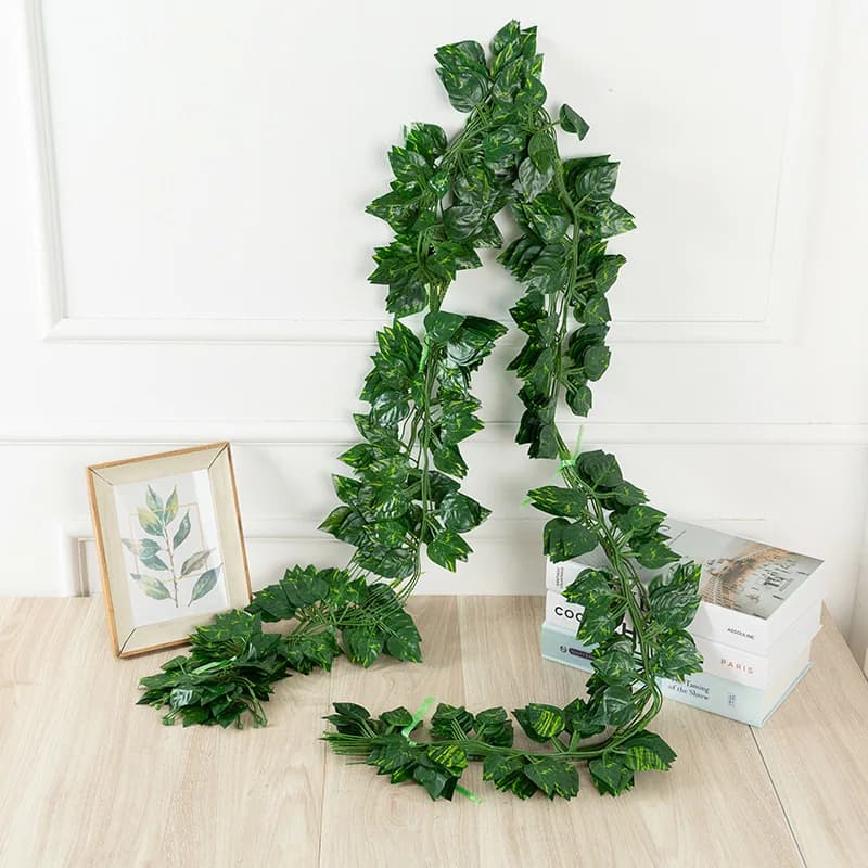 Vigne artificielle verte en rotin, 2M, fausses feuilles de lierre, décoration murale de maison, jard