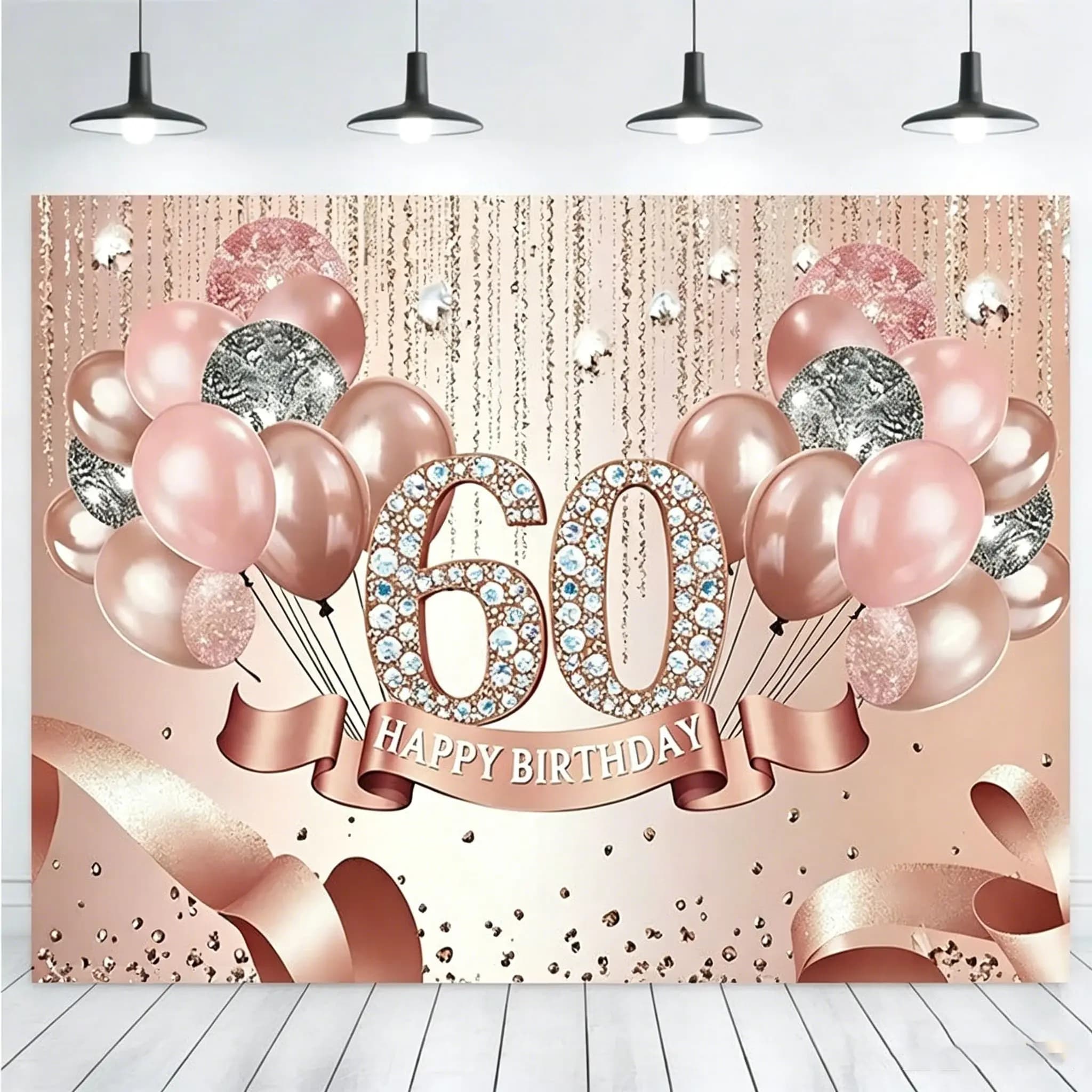 Toile de fond pour fête d'anniversaire 60 ans en or rose, élégant fond photo « Joyeux 60e anniversai
