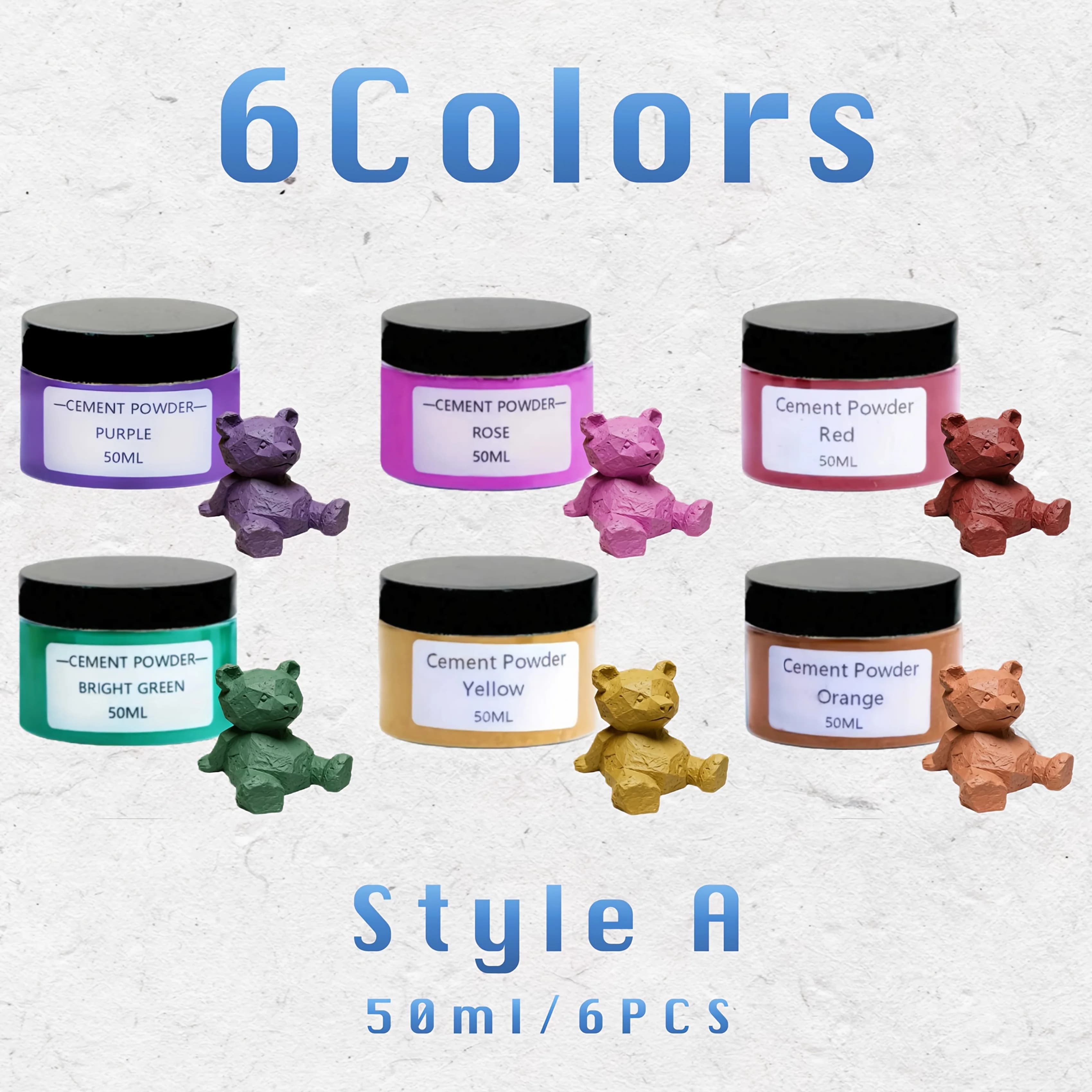 6 pièces de pigments en poudre de ciment de 50 ml, colorants pour plâtre de gypse, poudre de pigment
