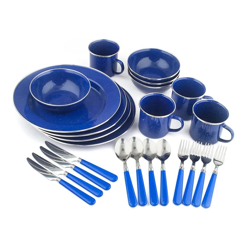 Ensemble d'ustensiles de cuisine en émail pour camping, assiettes, bols, tasses, ensemble de 24 pièc