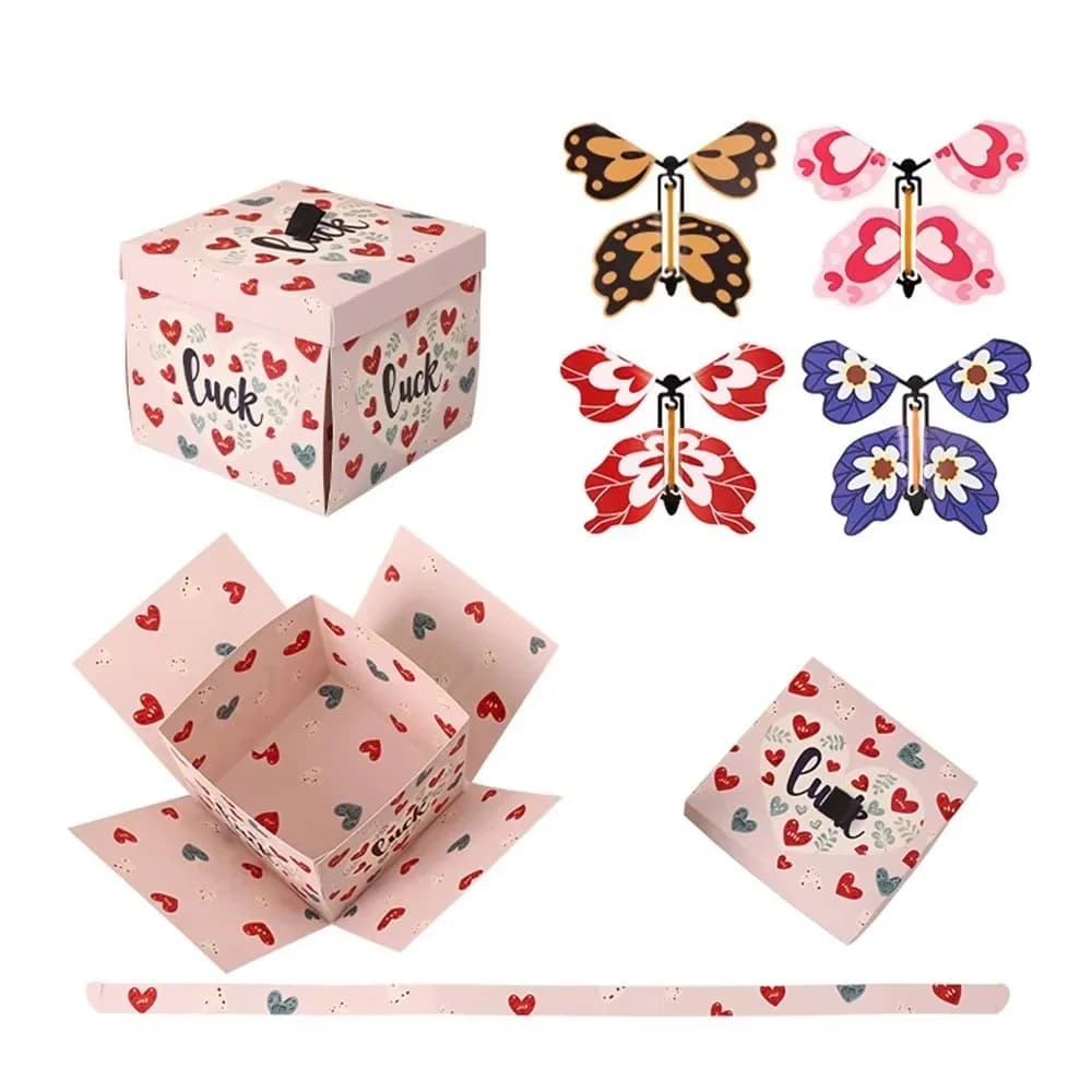 Boîte cadeau papillon multicolore à mécanisme d'explosion automatique, boîte cadeau surprise à remon