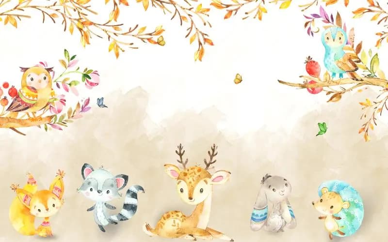Papier peint mural animal mignon de dessin animé personnalisé, pour décoration de maison d'enfants,