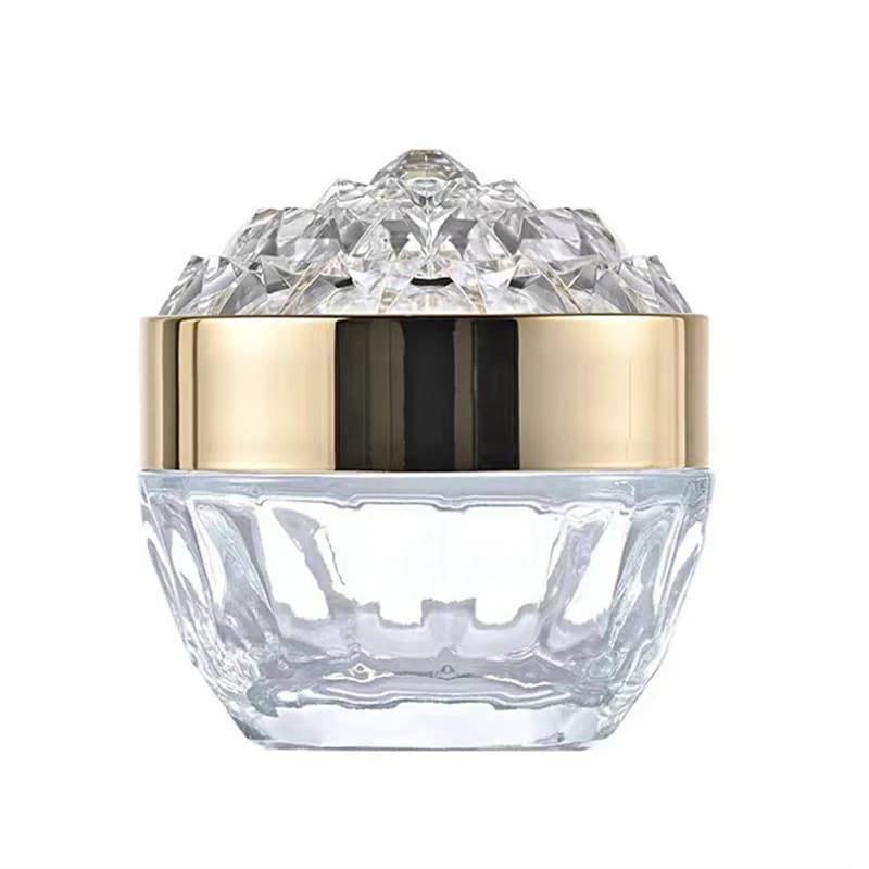 Pot de crème pour le visage en verre avec couvercle, pot cosmétique en acrylique diamant de luxe, ré