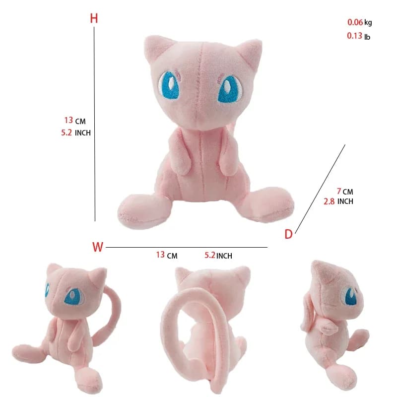 Peluche Pokémon Mew, peluche kawaii de dessin animé Go dex Mew, jouets en peluche doux, poupée anime