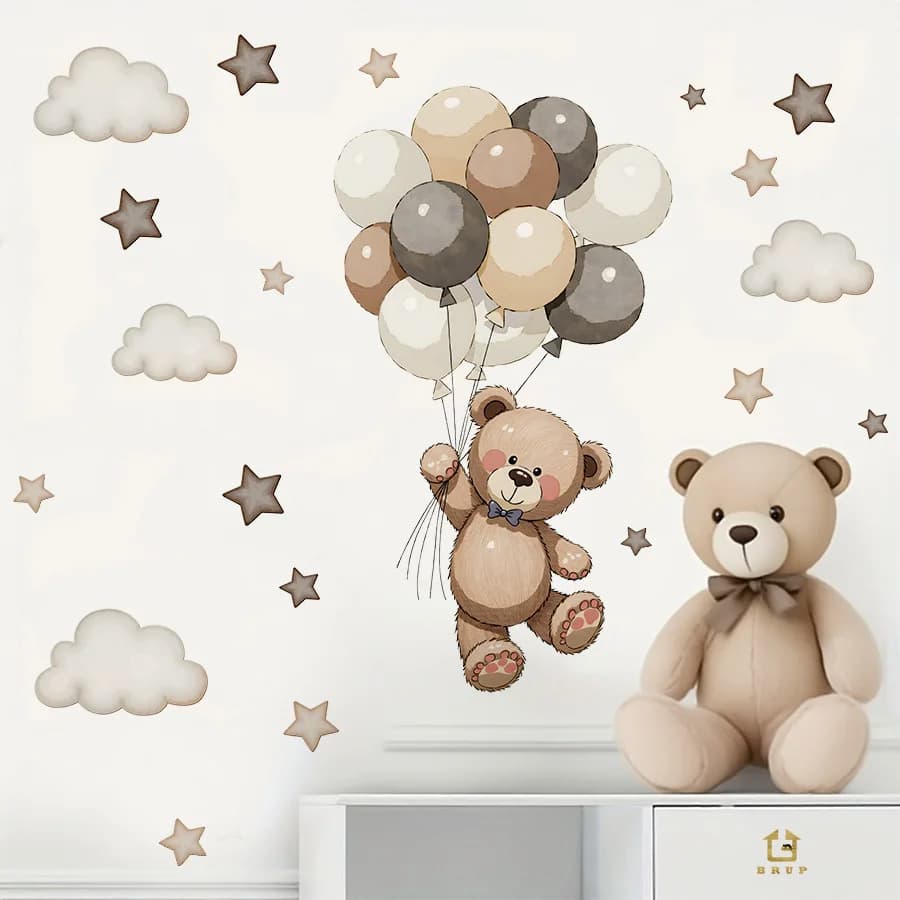 Autocollants muraux ours de dessin animé Kawaii, pour chambres d'enfants, filles et garçons, décorat