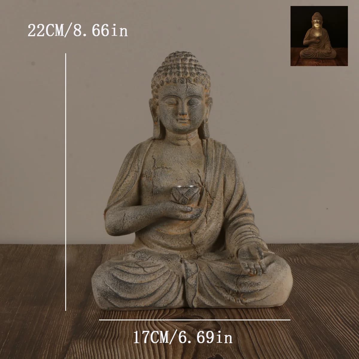 Statue de bouddha à énergie solaire d'inspiration Zen avec lumière – Décor de jardin et d'entrée en
