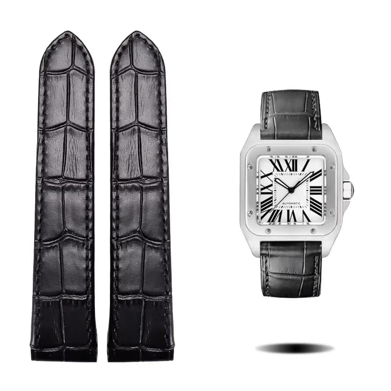 Bracelet en cuir de vachette de première qualité pour montre Cartier Santos, motif bambou, en cuir v
