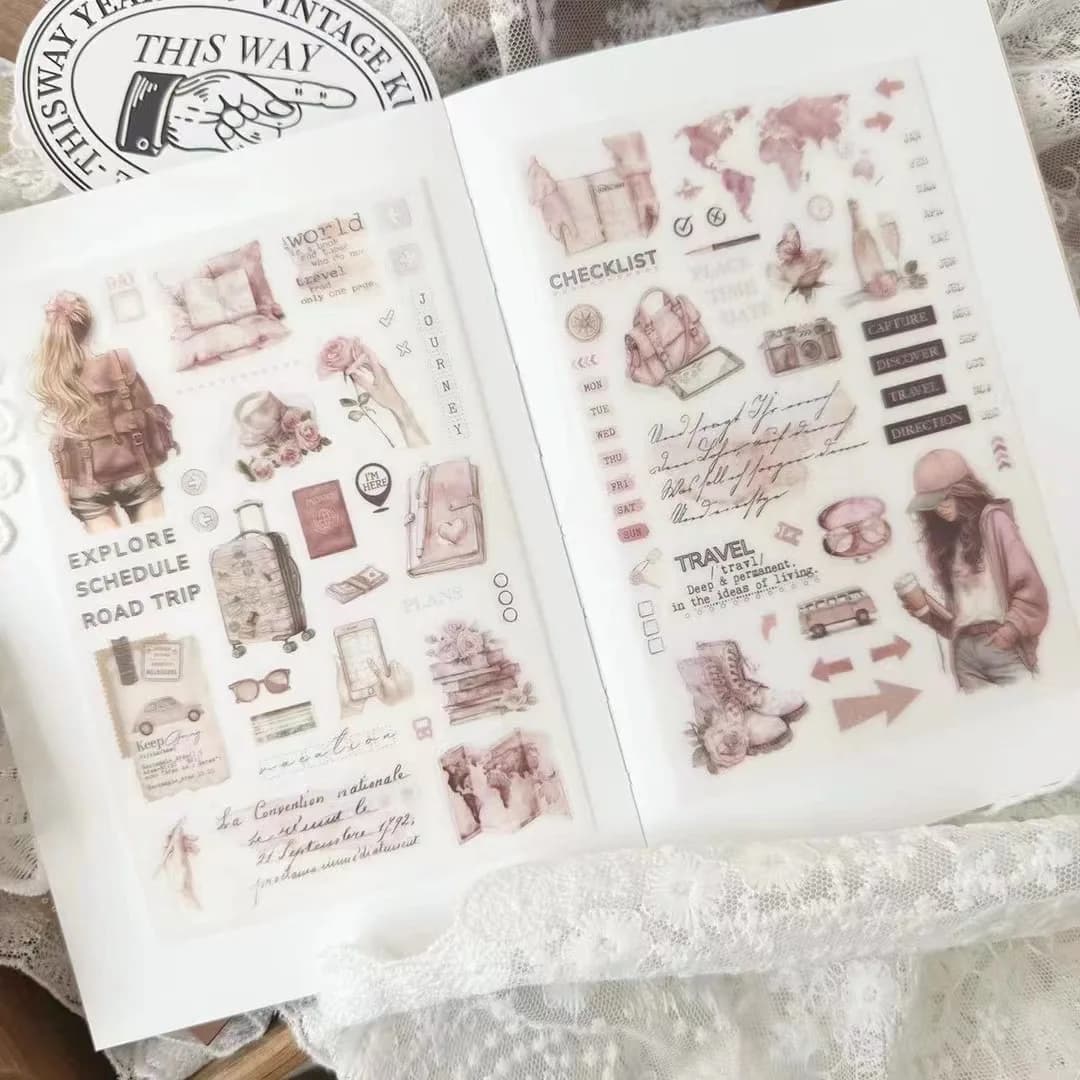 Feuille autocollante vintage pour journal intime, café, voyage autour du monde, transfert, pour cart