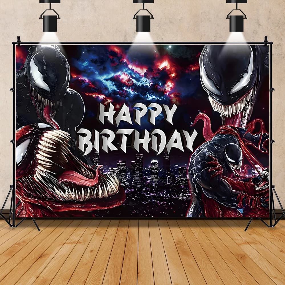 Bannière de toile de fond de film Marvel Venom, fond photo personnalisé avec nom de super-héros, Spi