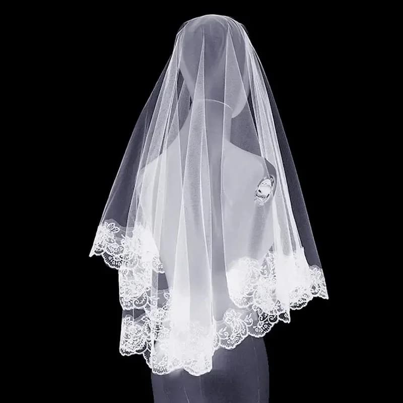 Voiles de mariage pour mariée dentelle bord brodé Tulle blanc noir voile pour Halloween enterrement
