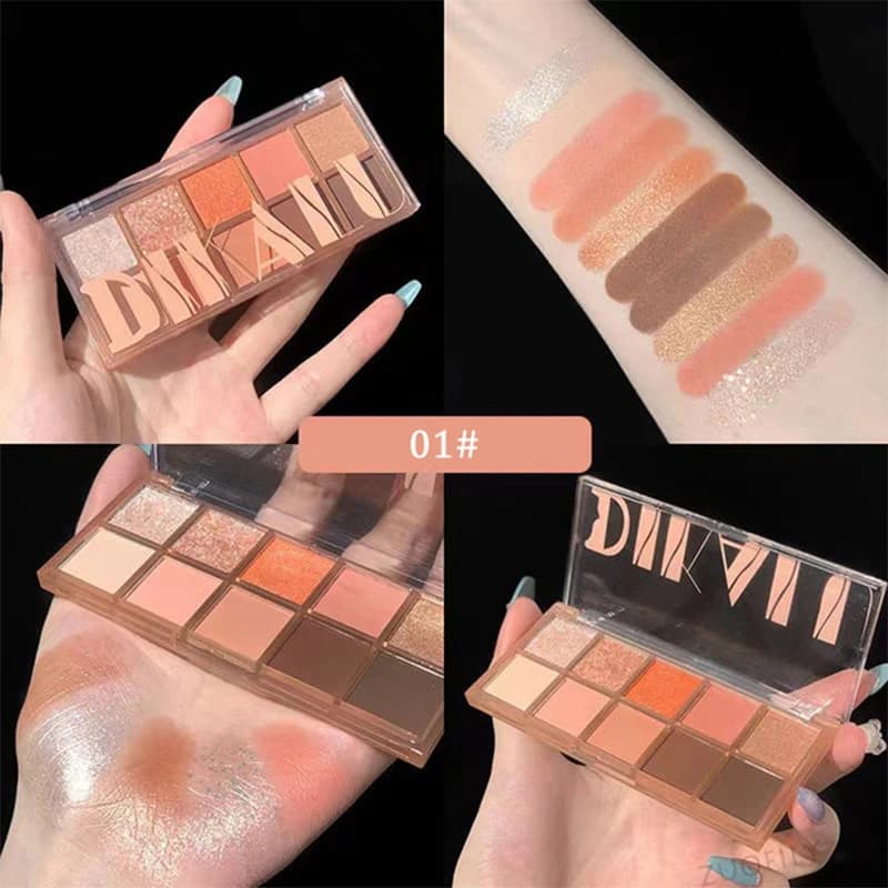 Palette de fards à paupières dix couleurs avec poudre nacrée mate, facile à appliquer et non sujer à