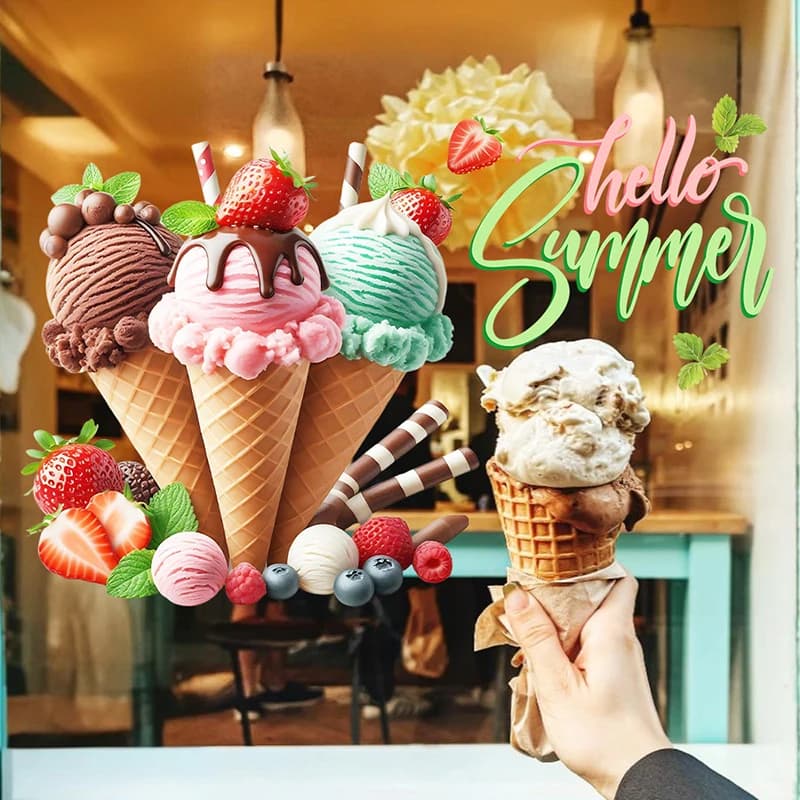 Autocollants muraux de crème glacée créatifs et amusants-autocollants de crème glacée auto-adhésives