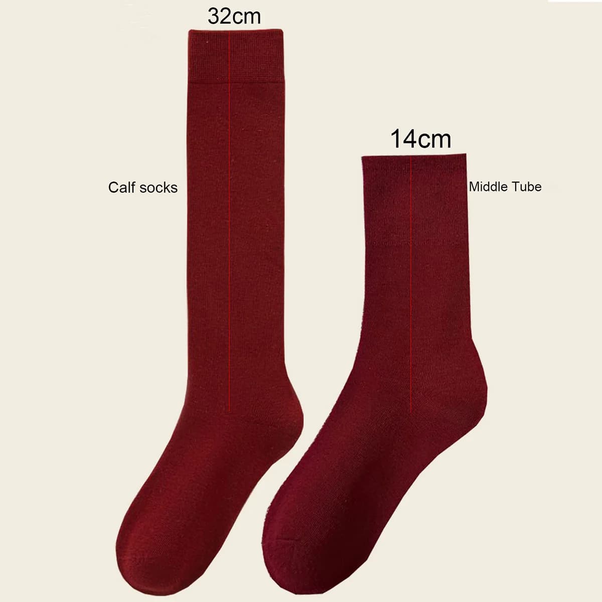 2 paires de chaussettes inférieures rouges pour femmes, à la mode, décontractées, couleur unie, Tube