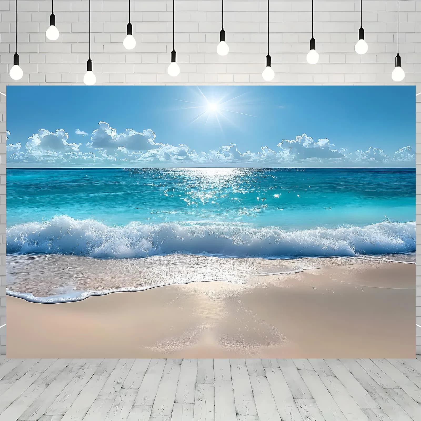 Bannière de fond de plage d'été – Conception de vagues vibrantes et de ciel ensoleillé, mur de photo