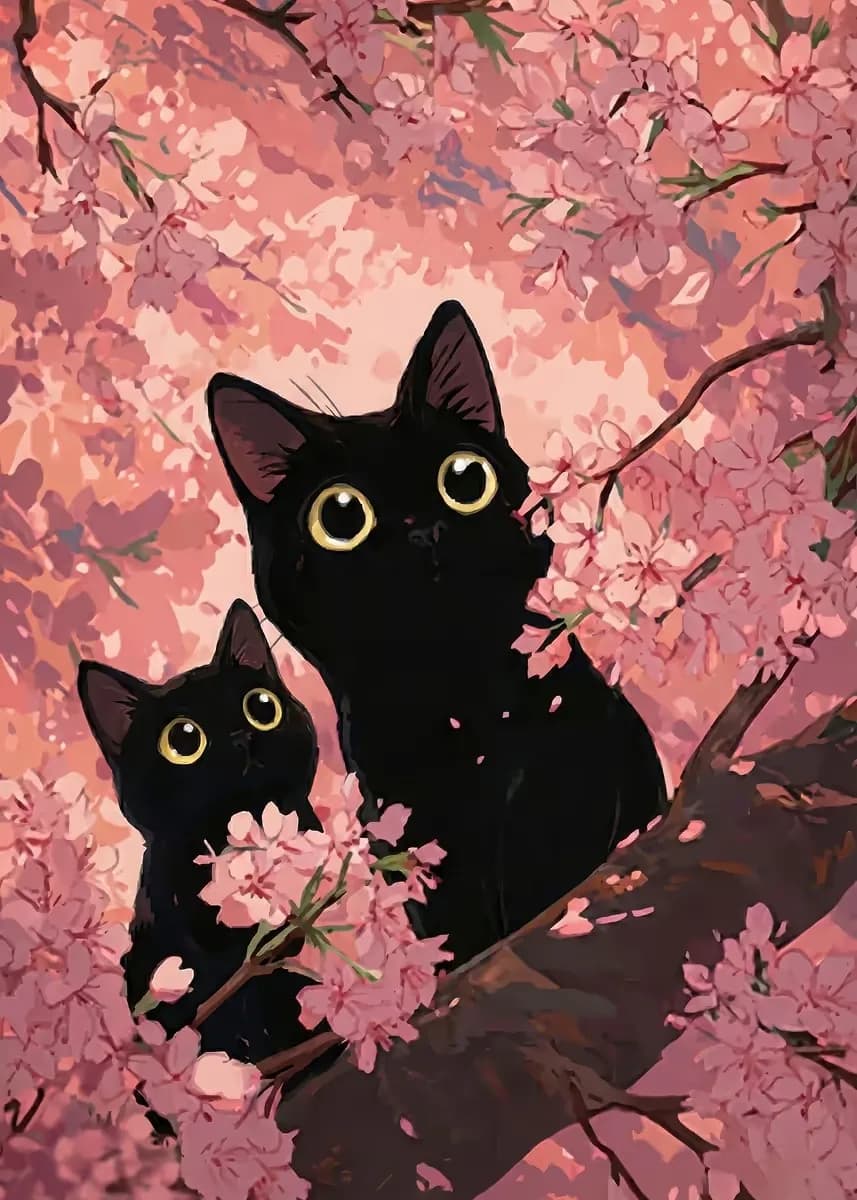 Affiches d'art mural minimaliste avec chat noir et paysage japonais, impression sur toile Monet pour
