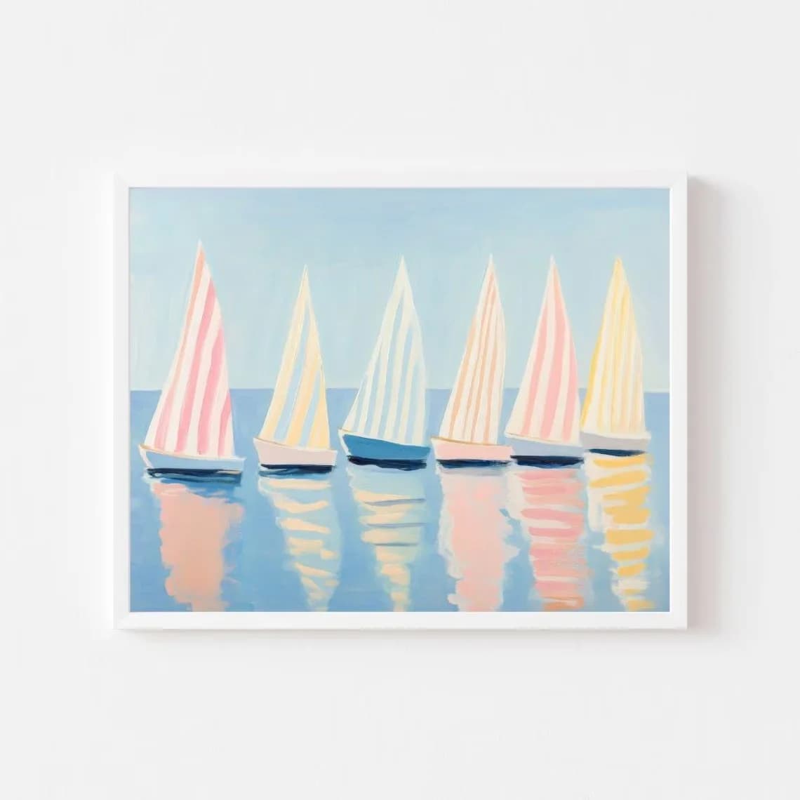 Décoration murale avec impression de voiliers roses et bleus - Illustration artistique douce et pein