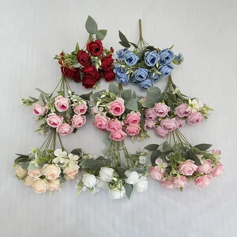 Bundle de fleurs artificielles décoratives pour la décoration d'hôtel, rose décorative pour le bureau, 9 têtes, injAngel, simulation de fleurs blanches