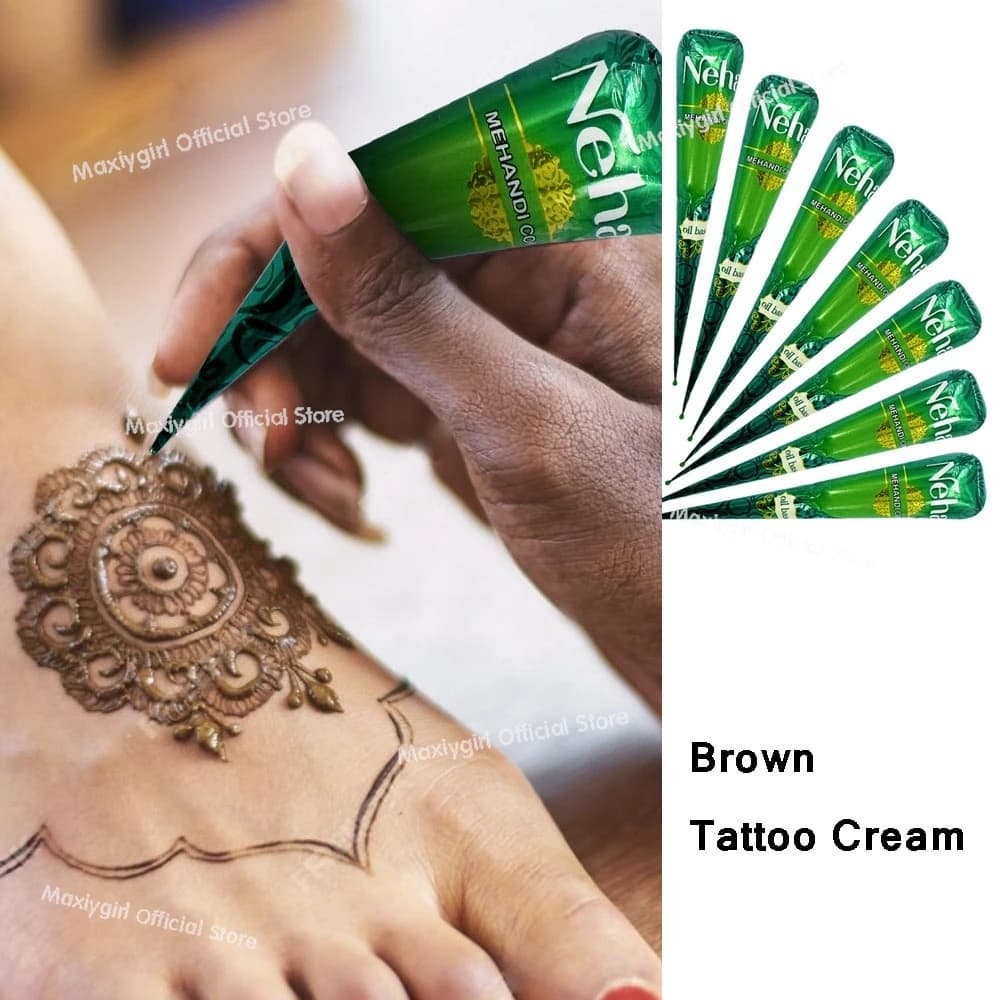 1/12 pièces crème au henné brun biologique naturel pur, crème de tatouage au henné brun, tatouage temporaire, crème de tatouage au henné semi-permanente