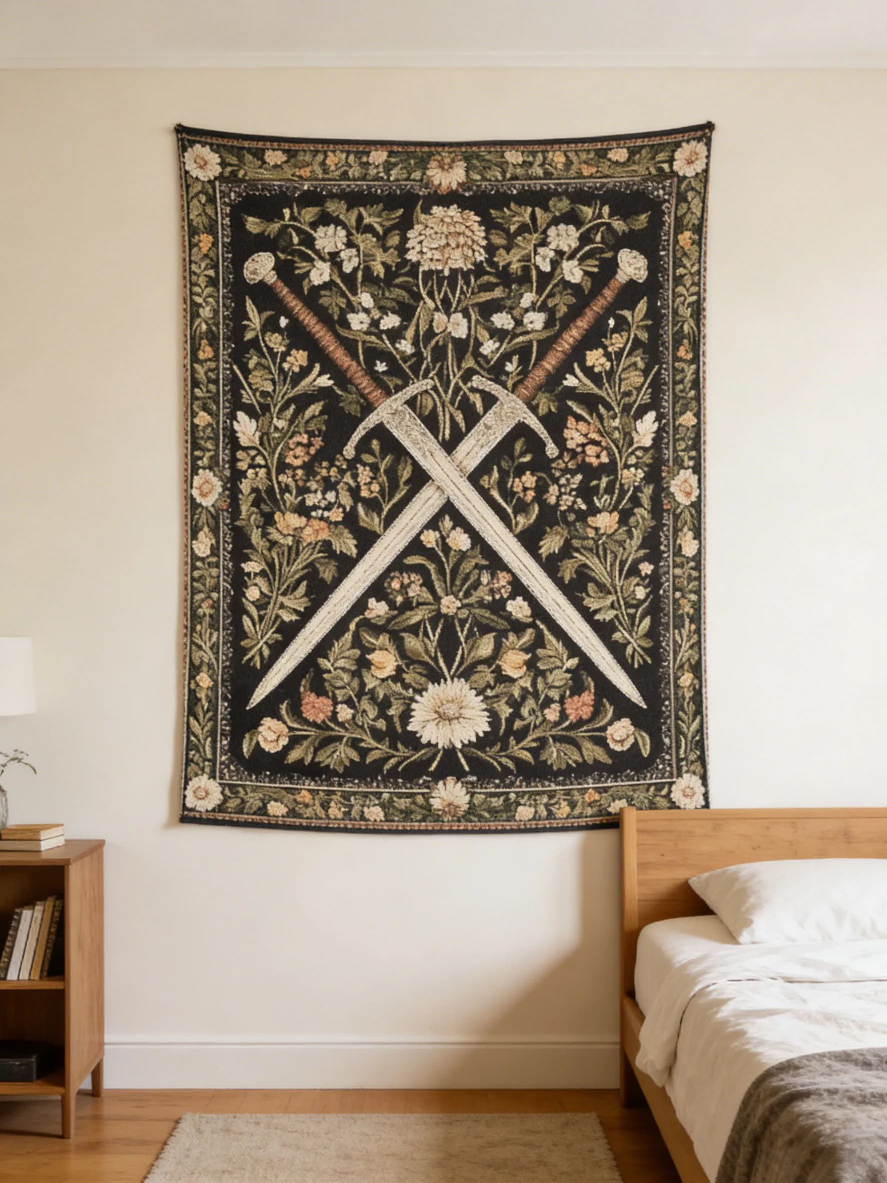 Tapisserie murale style bohème avec motif d'épée médiévale, idéale pour chambre à coucher, dortoir et fête, décoration murale esthétique, cadeau