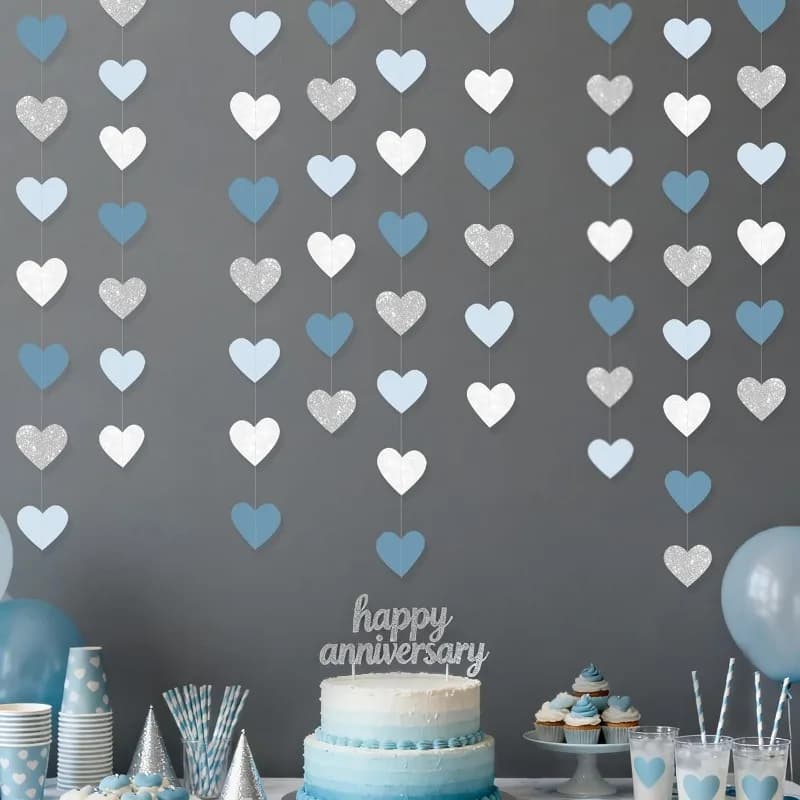 Argent bleu blanc coeur bébé douche fête décoration papier amour