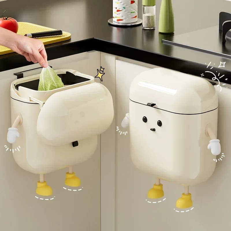 Poubelle de cuisine murale de couleur crème avec couvercle pour déchets alimentaires, salle de bains, sans flexion, outils pratiques de niveau d'apparence élevé