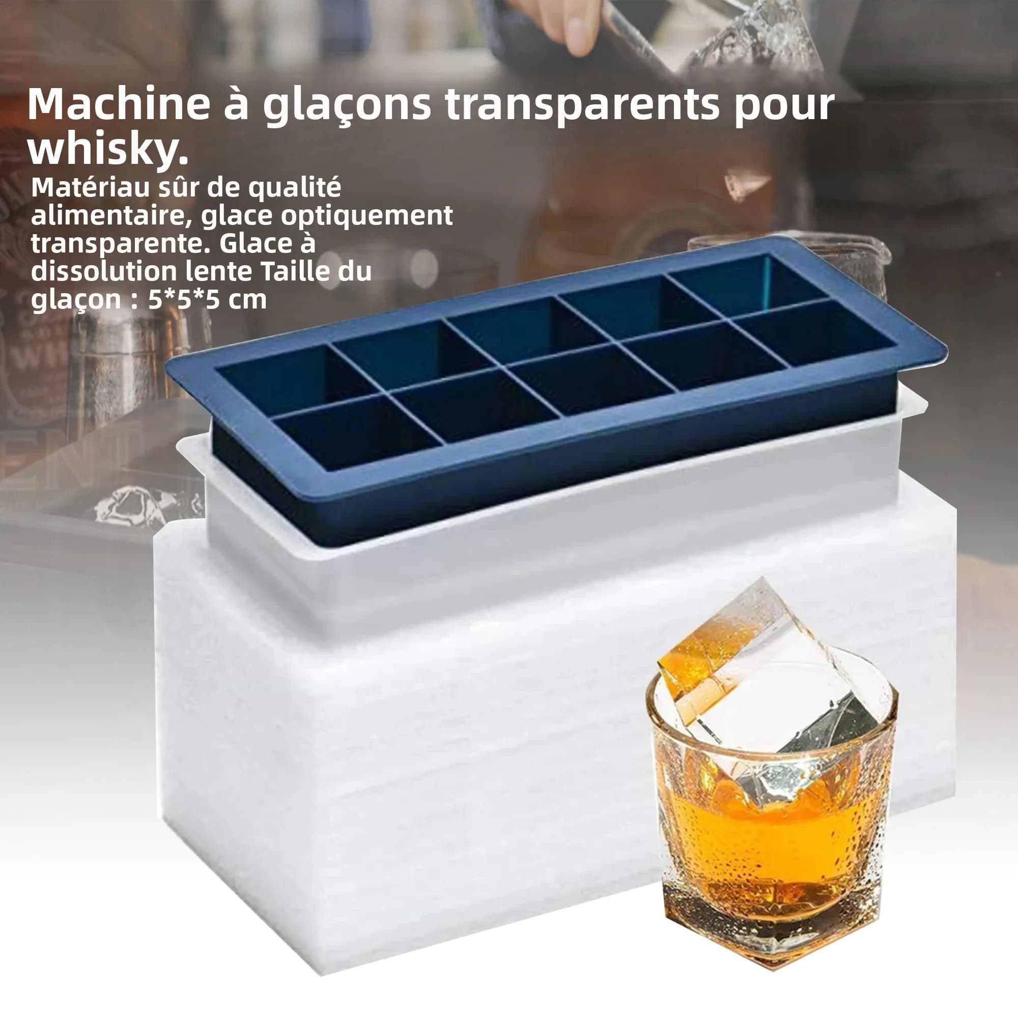 Conteneur de bloc carré de crème de Silicone en plastique cristal clair pour whisky