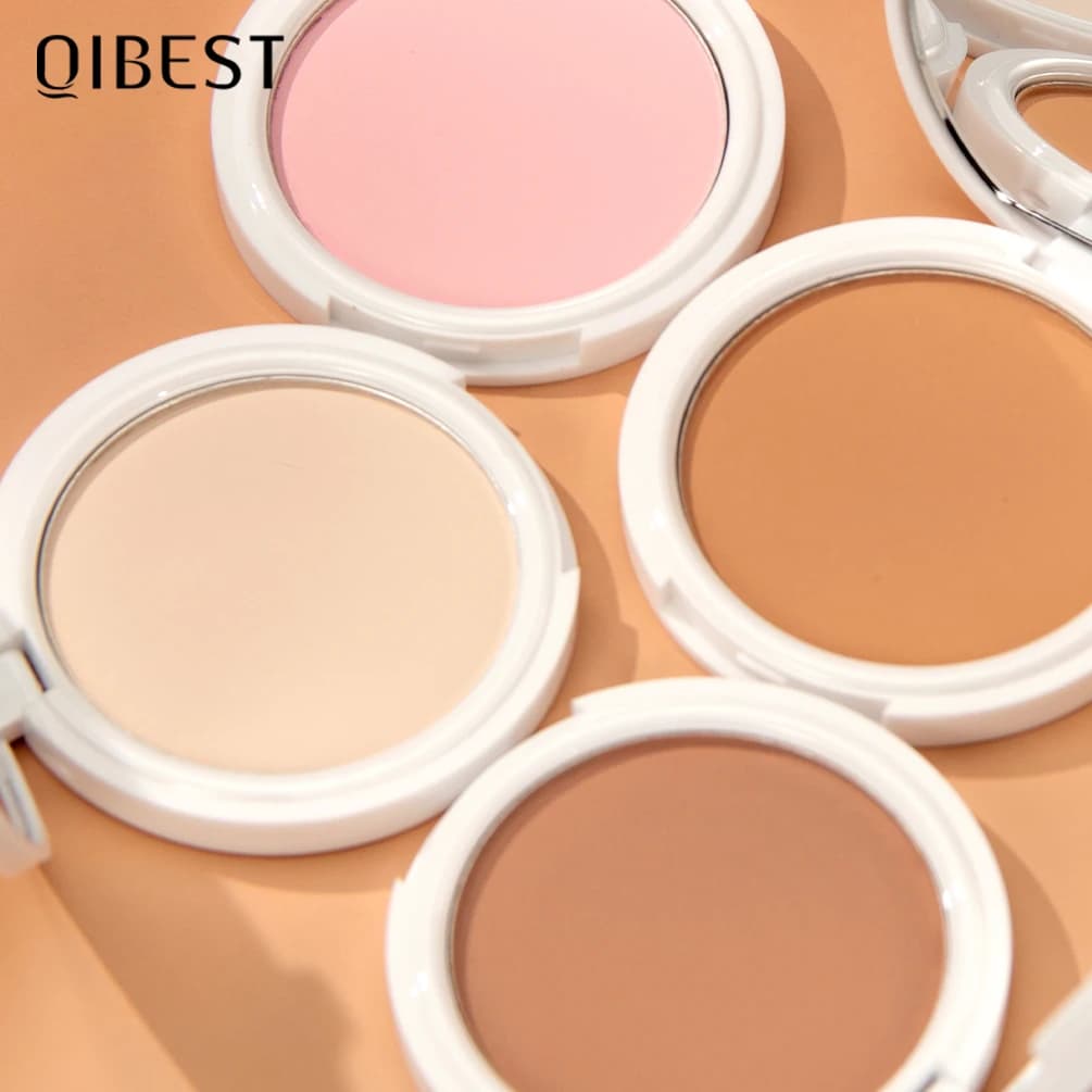 Poudre pressée QIBEST, poudre fixante pour le visage, contrôle du sébum, longue tenue, poudre compacte, couvrance totale, correcteur, cosmétiques, base de maquillage, fond de teint