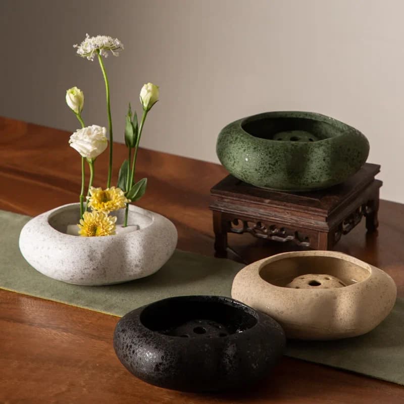 Pots de fleurs en céramique faits à la main pour la décoration de la maison, grès de montagne d'épée, partenaires de Gand, base japonaise