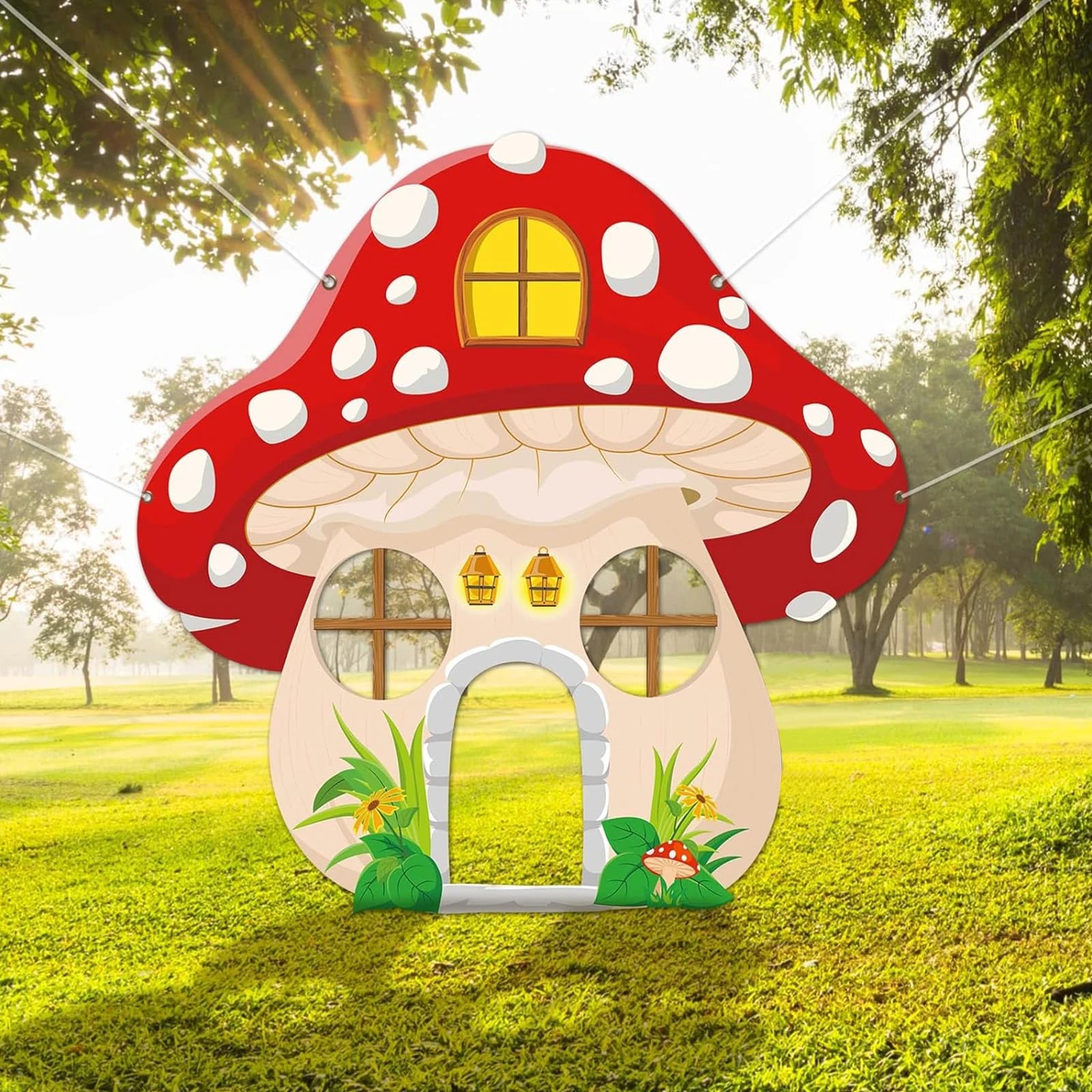 Accessoire Photo en forme de champignon, cadre pour Selfie, décor de fête, grand tissu, accessoires de stand Photo véritable nord, bannière de forêt de fond de champignon