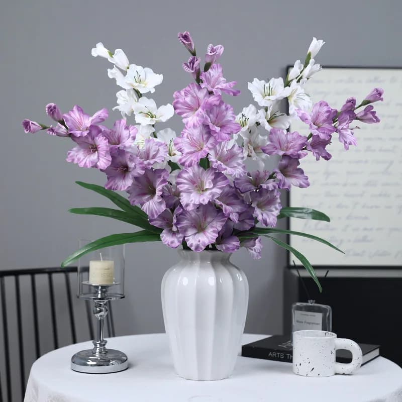 Fleurs artificielles soie Double feuilles épée orchidées branche centre commercial décoration Simulation fleur blanc Shaohua épée orchidée