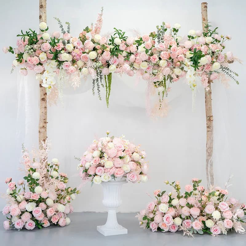 Boule de Fleurs Artificielles pour Décoration de Mariage, Arrière-plan Mural Rose, Haut de Gamme